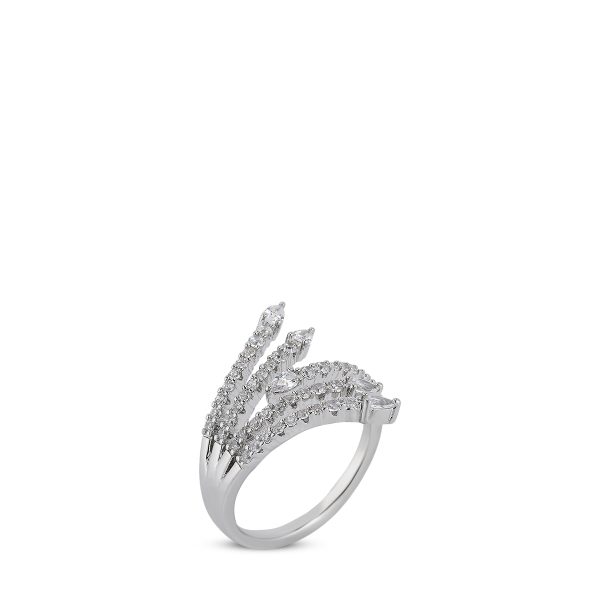 Celeste ring in silver tone with a sparkling wrap-around design and shimmering stones.