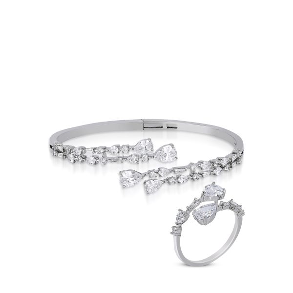 Rosalba Bangle and Ring Set featuring sparkling stones, elegant bangle and matching ring, perfect for special occasions.