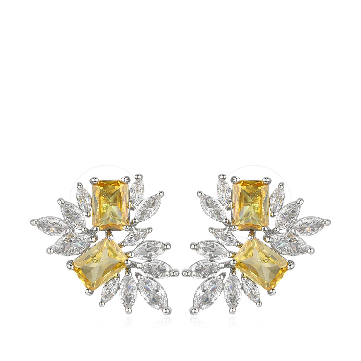 Sparkle Earrings in Yellow featuring vibrant yellow stones and zircon diamonds, a perfect combination of elegance and brilliance.