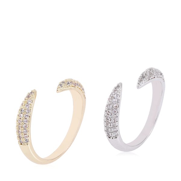 Twin Stack Ring Set featuring intertwined silver-tone bands with radiant stones, designed for a sophisticated and modern look.